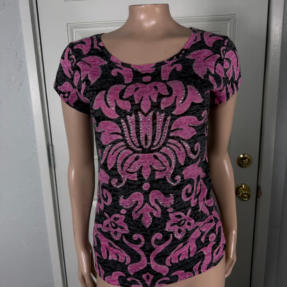 Vintage Y2K Shirt International Concepts Short Sleeve Baby Tee Burnout Floral X1
